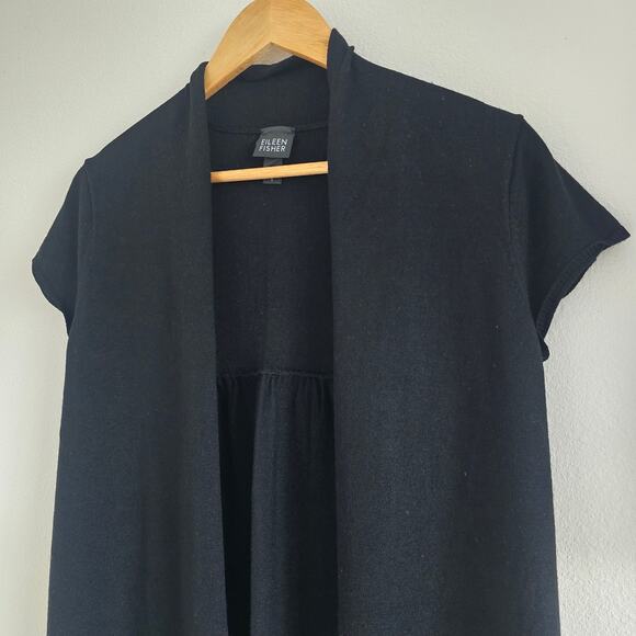 Eileen Fisher Silk Cashmere Open Front Long Cardigan Vest Black Size S Lagenlook - Picture 3 of 9